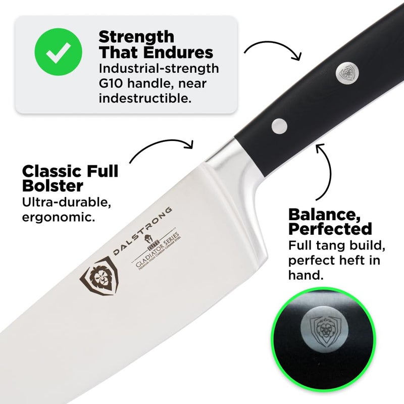 DALSTRONG Chef Knife - 8 inch Blade - Gladiator Series ELITE - Forged HC German Steel Chef's Knife - Razor Sharp Kitchen Knife - Professional Full Tang Knife - Black G10 Handle - Sheath -NSF Certified - Image 4